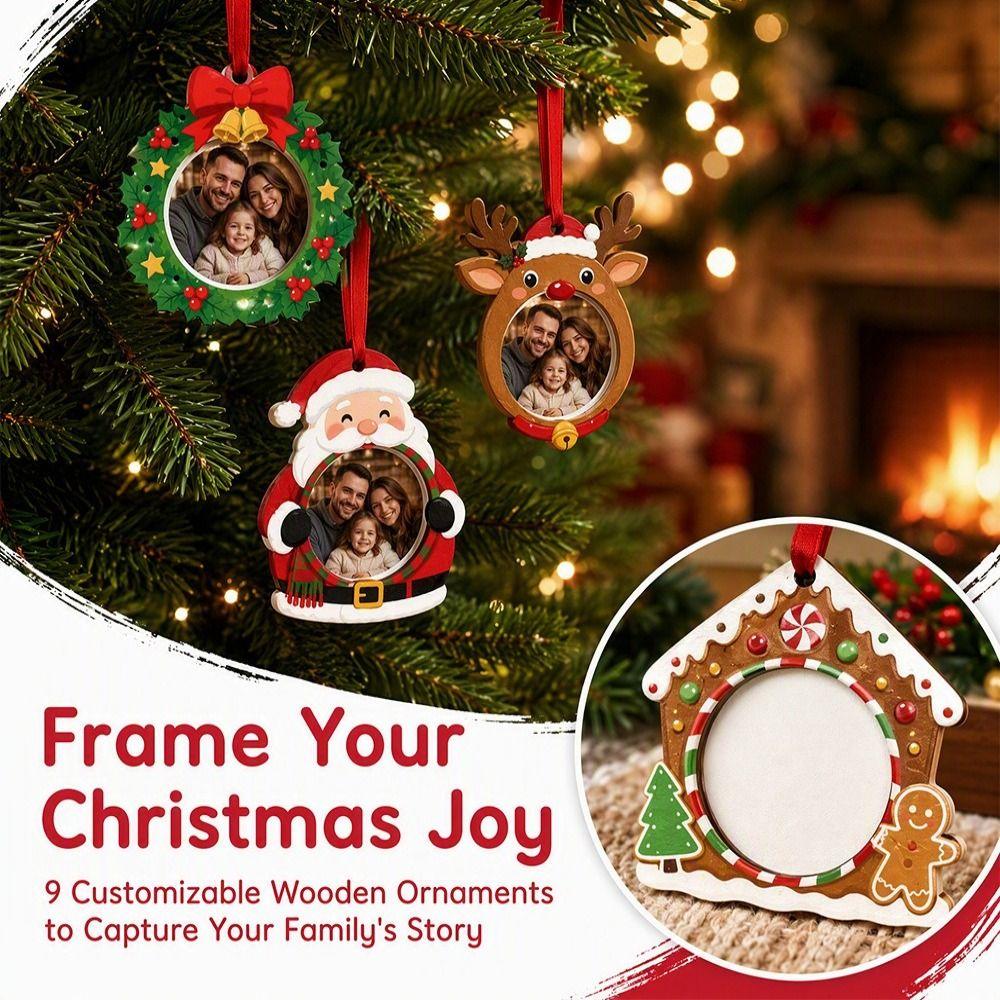 Flat Design Christmas Photo Frame Hanging Rope Xmas Tree Decoration For Wall