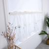 Rod Pocket Embroidered Kapok Flowers Semi Tier Curtain, Short Curtain For Kitchen Bathroom Living Room