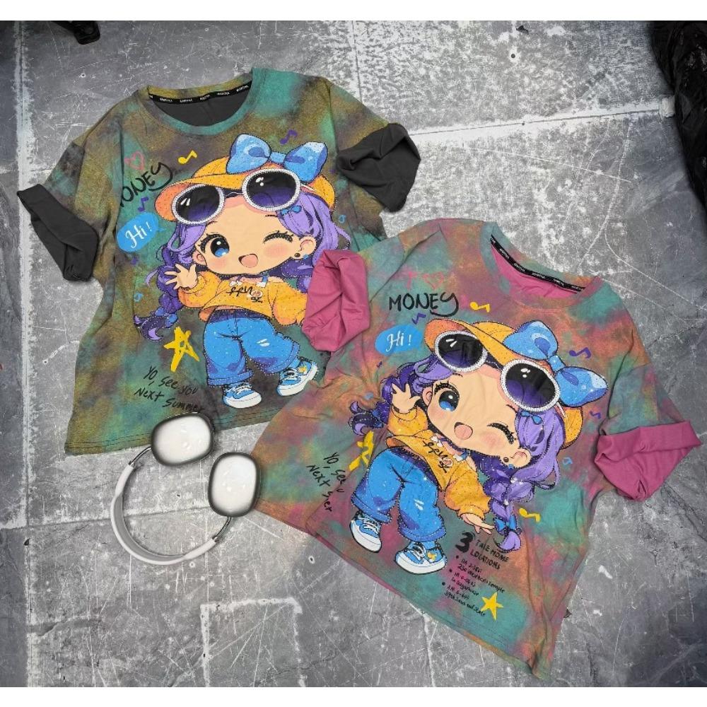Korean Tie-dye Short-sleeve T-shirts for Women in Summer, Loose Casual Slimming Versatile Pullover Tops