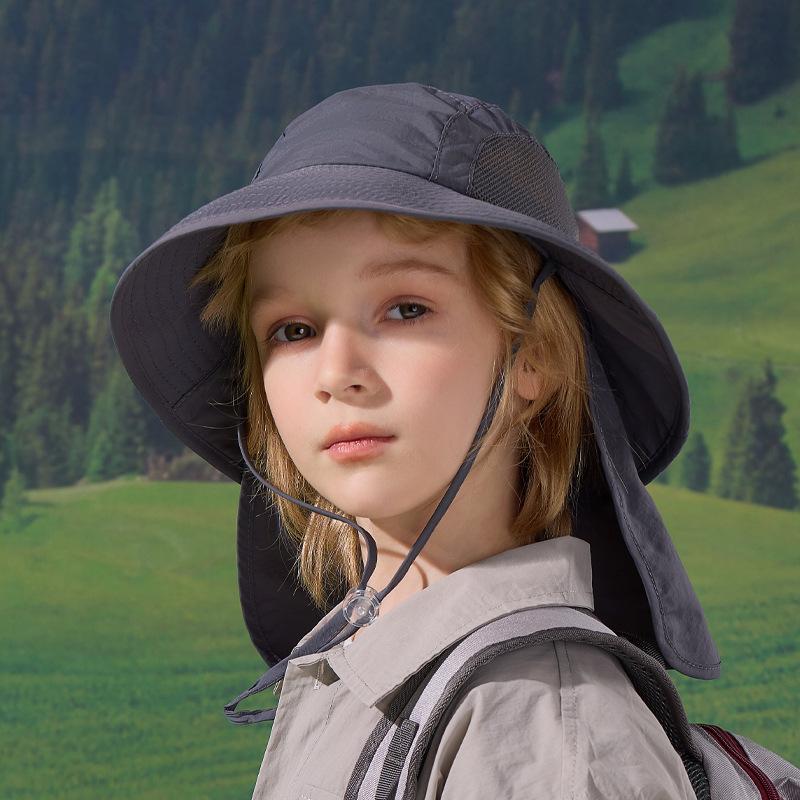 Spring and summer children's hats large brim shawl neck protector bucket hat for boys and girls outdoor breathable sunscreen sun hat
