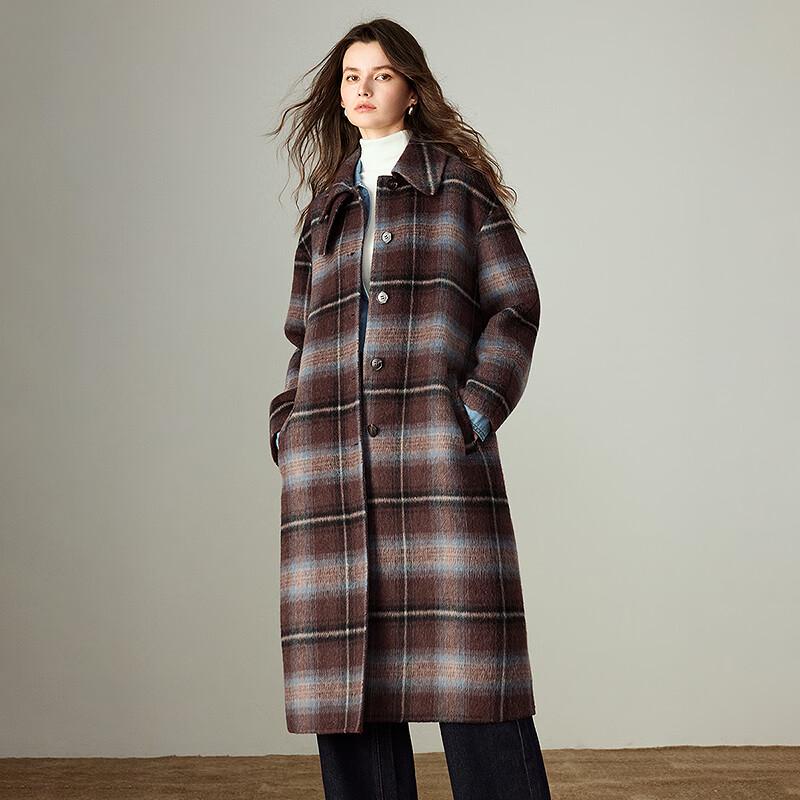 Chuyu Women's 2025 Winter Wool Blend Plaid Polo Coat