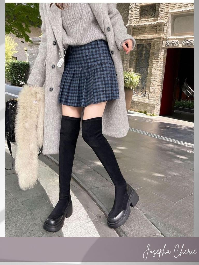 Сапоги до колена на толстой подошве Короткие сапоги Сапоги Сапоги до колена Сапоги на платформе Сапоги-носки Сапоги из натуральной кожи Длинные сапоги Водонепроницаемый черный каблук из овчины