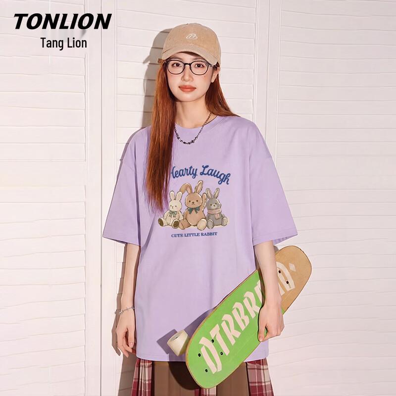 Женская хлопковая футболка TonLion свободного кроя с мультяшным принтом