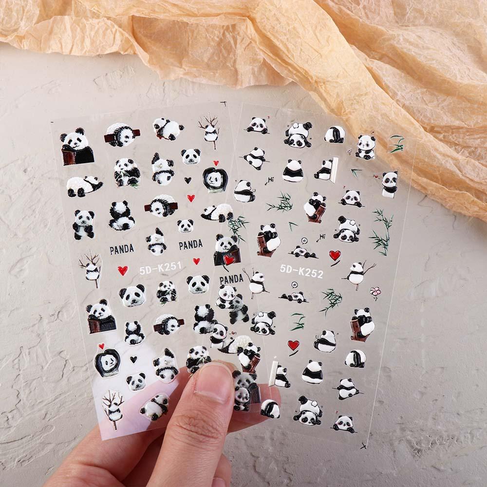 Наклейки для ногтей с пандой, мультяшные аксессуары для ногтей, рельефные наклейки для ногтей, подарок