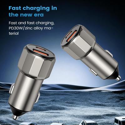Автомобильное зарядное устройство для телефона, двухпортовое, USB Type-C PD 30 Вт, QC3.0, автомобильный зарядник, аксессуары для интерьера автомобиля, зарядное устройство из цинкового сплава, универсальное