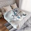 1pc Snow Leopard Blue Eyes Throw Blanket - Realistic Wildlife design with Snow Leopard Headshot, Soft Flannel All-Season Blanket