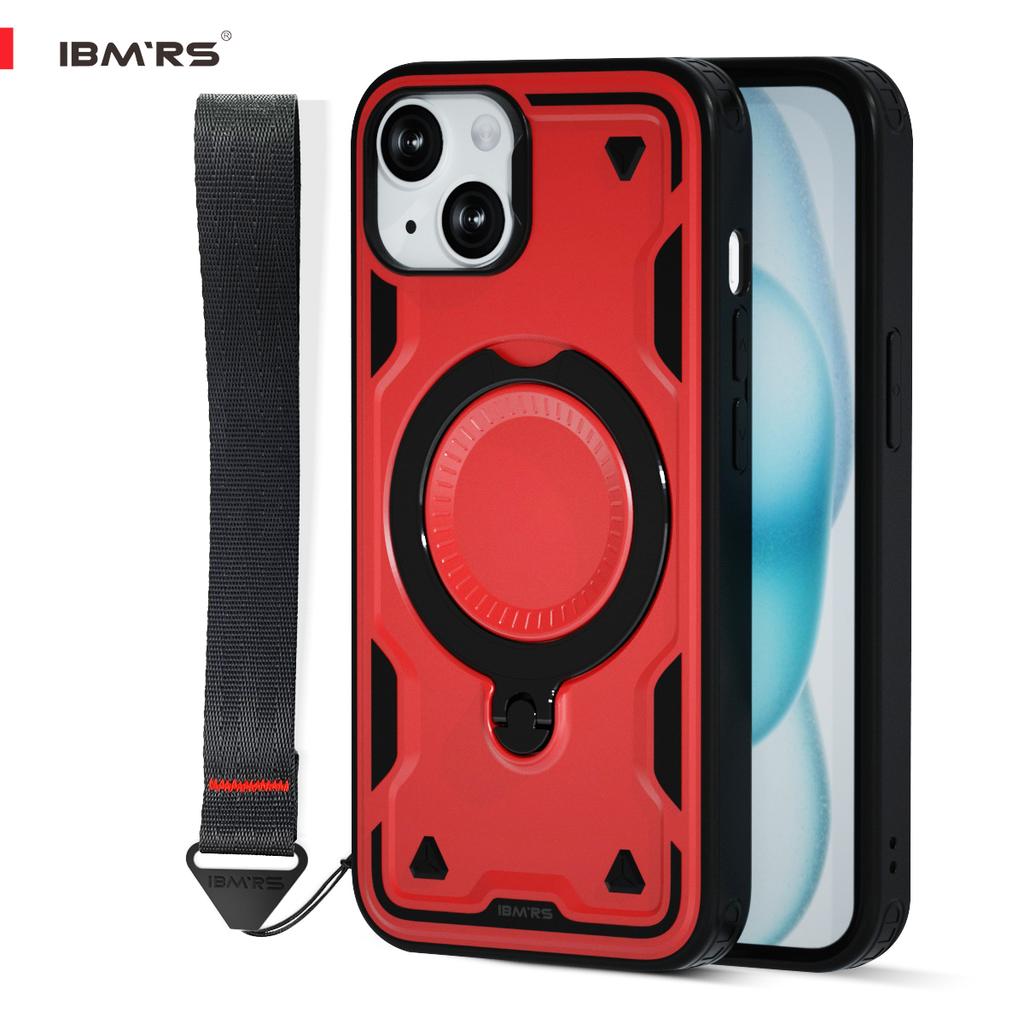 Чехол IBMRS для iPhone 15 с магнитом, подставкой и шнурком | Противоударный чехол, совместимый с Magsafe | Противоскользящая ручка для автомобиля/путешествий