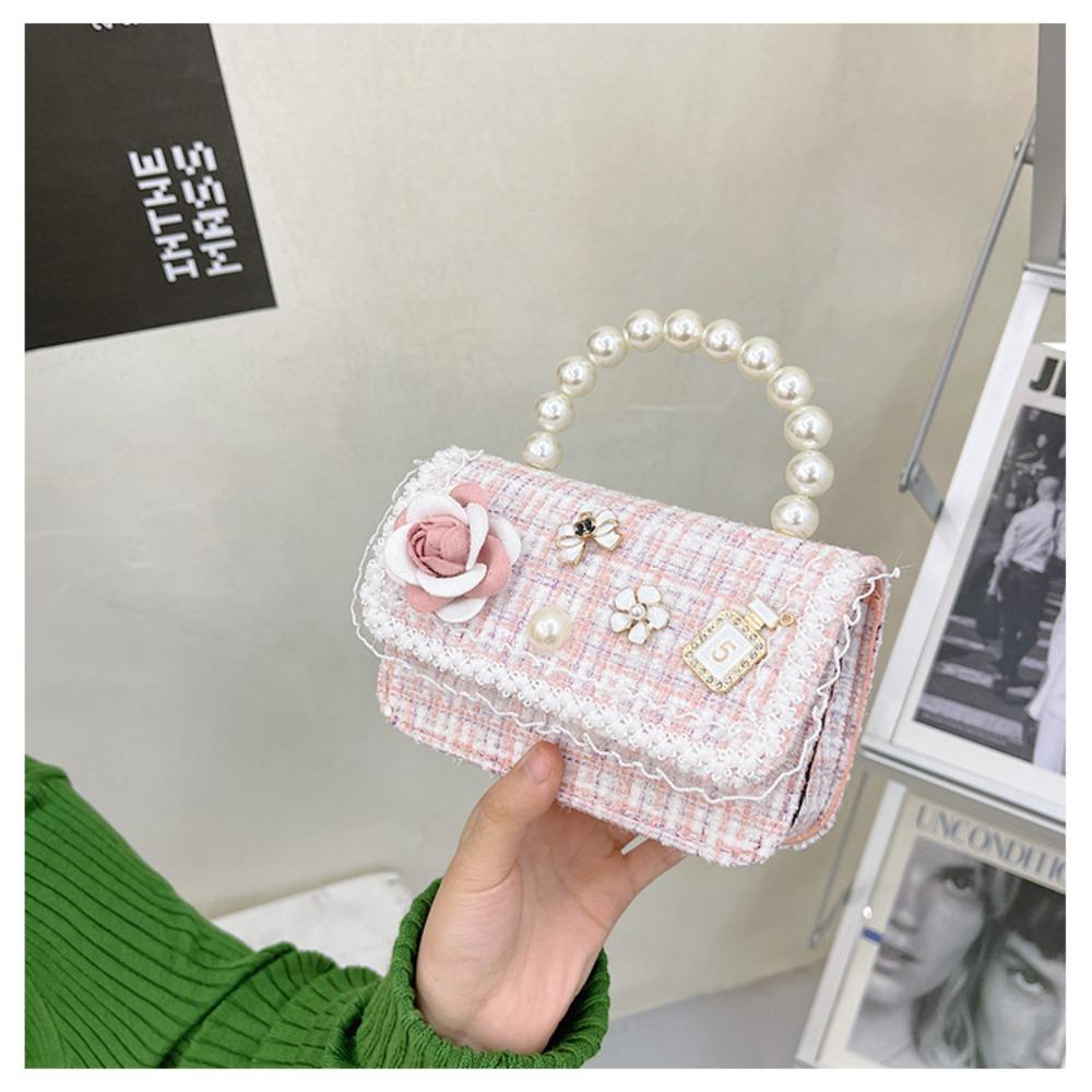 Pearl Handle Small Square Bag Mini Shoulder Bag Fashion Kid's Handbag  Children