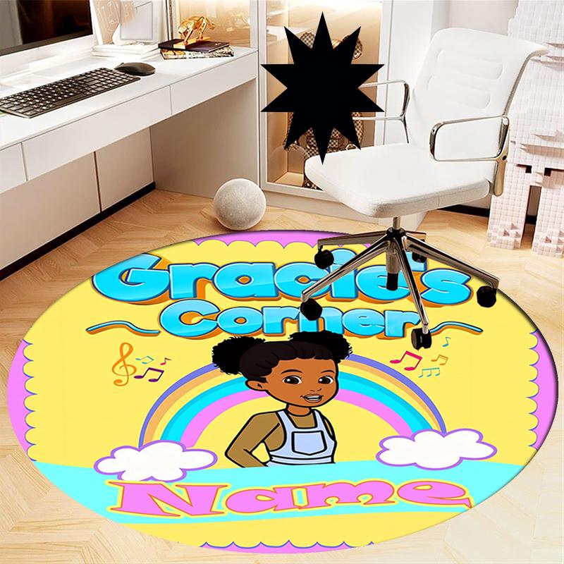 Custom Name Gracie's Corner Printed Round Rug Carpet Chair Rug Area Rug Entryway Doormats,for Office Chair Living Room Bedroom Kitchen Room.