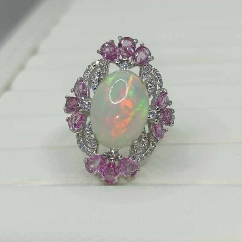 Sace Gems 925 Sterling Silver 10*14MM Natural Opal Rings for Women Engagement Cocktail Party Fine Jewelry Gift