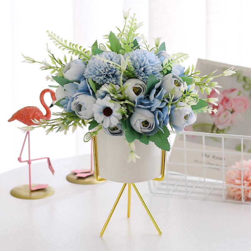1Pc Artificial Flowers Wedding Home Bedroom Decoration Bridal Bouquet Garden Fake Silk Roses Hydrangeas Vase For Board Outdoors