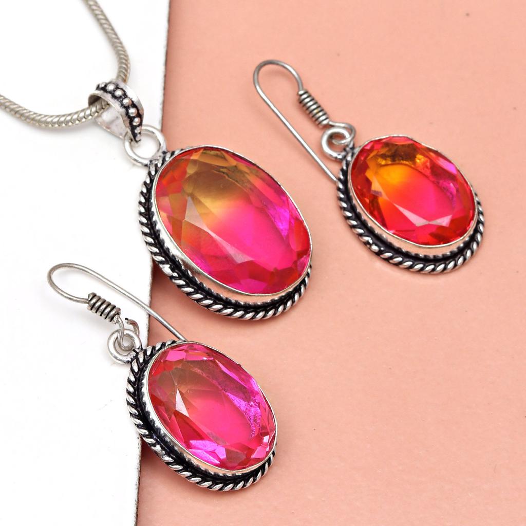 Tourmaline Set Gemstone Gift Wedding Party Bi-Color Pendant,Earring,Ring