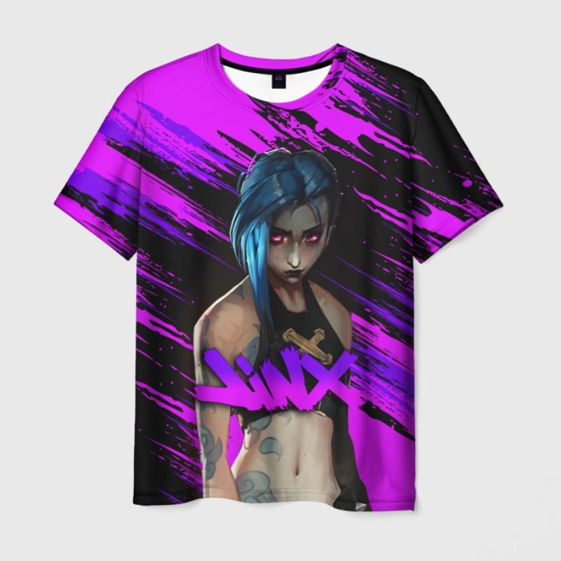 Футболка с принтом аниме Arcane League Jinx Graphic 3D для мужчин и женщин с коротким рукавом и круглым вырезом, повседневная верхняя одежда Harajuku Y2k