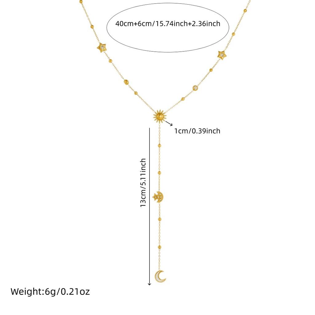 316L Stainless Steel Zircon Sun Moon Star Long Necklace For Women Fashion New Neck Chain Jewelry Party Gift Bijoux