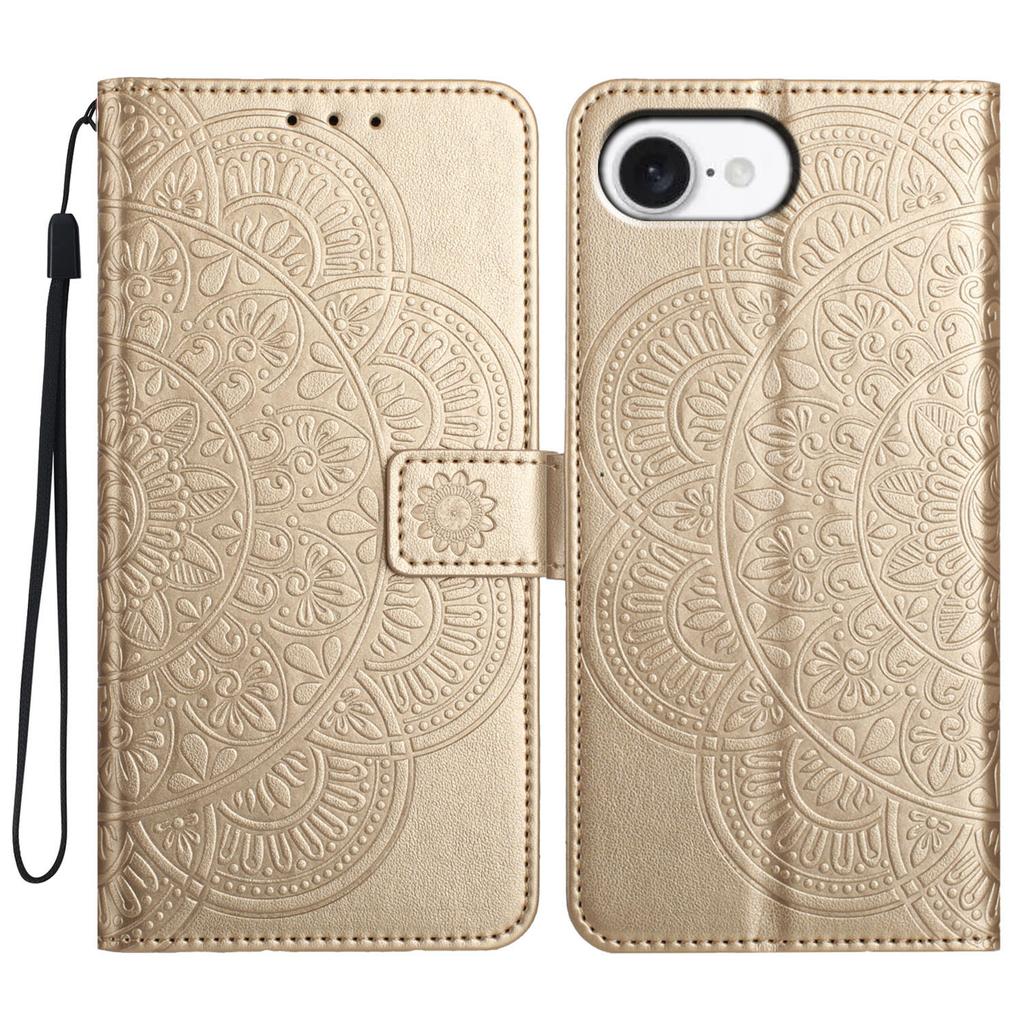 For iPhone 16e Wallet Phone Case Butterfly Floral Imprint Leather Flip Cover with Strap