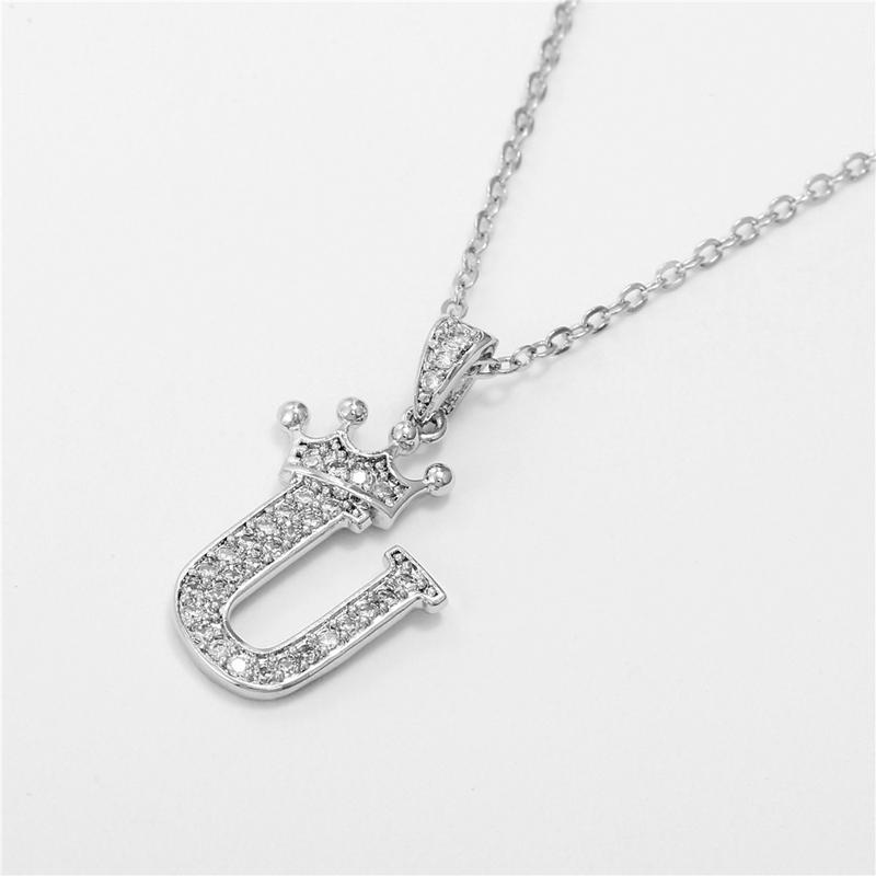 Unisex Fashion Crown A-Z Alphabet Pendant Vintage Chain Necklaces Hip-Hop Style Crystal Zircon Punk MIT