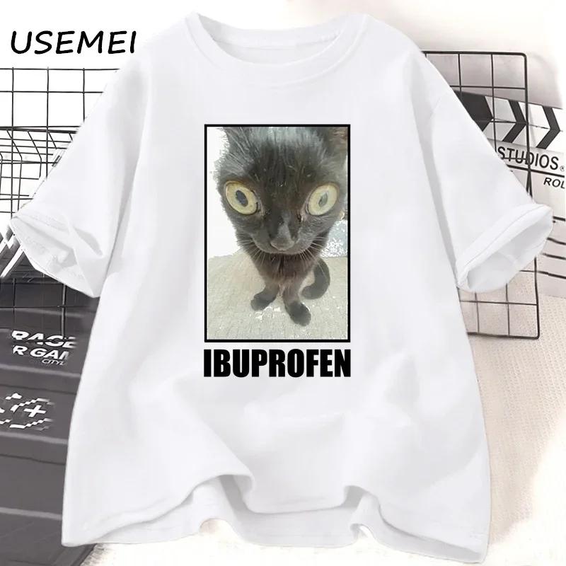 Смешные Коты Ибупрофен Графические Футболки Унисекс Унисекс Хлопковая Футболка Одежда Креативность Короткий Рукав Мода Повседневная Свободные Топы Уличная Одежда