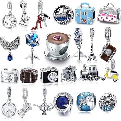 Стерлингового серебра 925 пробы, семейный домашний Эйфелева башня, камера, дорожная обувь с чашкой кофе, очаровательный браслет, ювелирные изделия своими руками