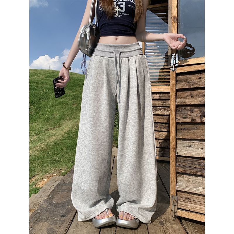 Kumikumi Idle Style Vintage Stripe Contrast Color Casual Pants Women's Autumn Loose Easiest for Match Drooping Wide-Leg Pants