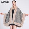 Autumn and Winter Imitation Otter Rabbit Hair Collar Kilobird Check Shawl Scarf Cape Tweed Jacket Female Cape