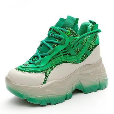 Модные 9 см Зеленые Роскошные Дизайнерские Кроссовки На Платформе Спортивная Обувь Для Женщин 2025 Новая Мода Толстая Подошва Свадебная Обувь Высокий Каблук