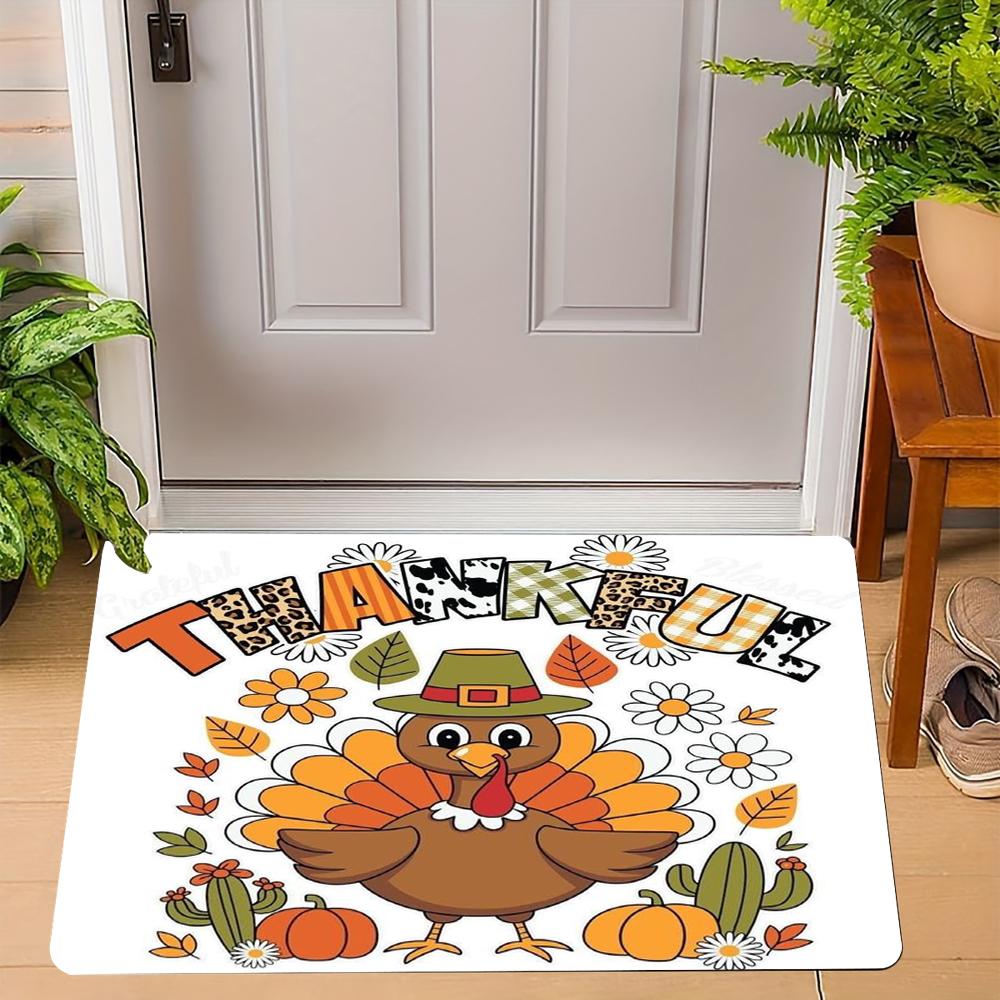 Thanksgiving Pumpkin Peace Sign Carpet Turkey Design Mat Autumn Leaves Home Decoration Greeting Door Rug Non-Slip Floor Mat