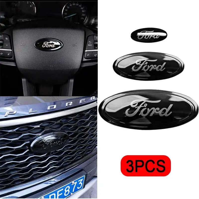 3PCS Car Front Hood Emblem Rear Decal for Ford Focus Edge Mondeo Everest Taurus Exolorer Escape ESCORT Steering Wheel Sticker