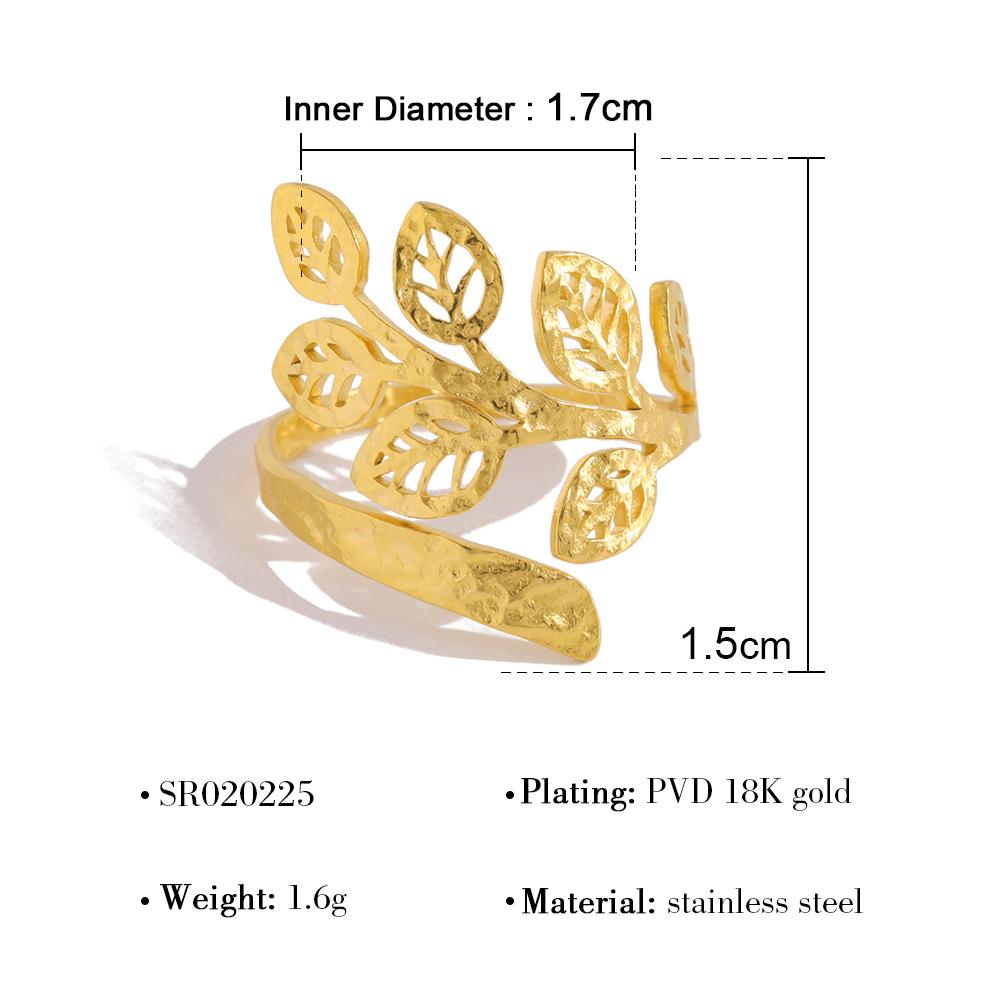 French Open Adjustable Gold Ring With Rainbow Zirconia Leaf Design For Women Jewelry