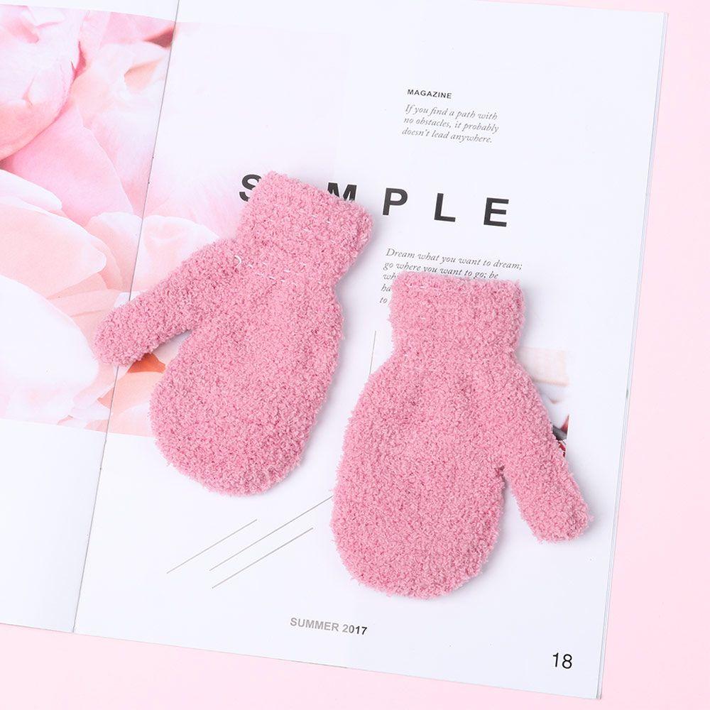 Boys Girls Winter Lovely Soft Warm Baby Candy Color Coral Plush Mittens Full Fingers Kids Gloves