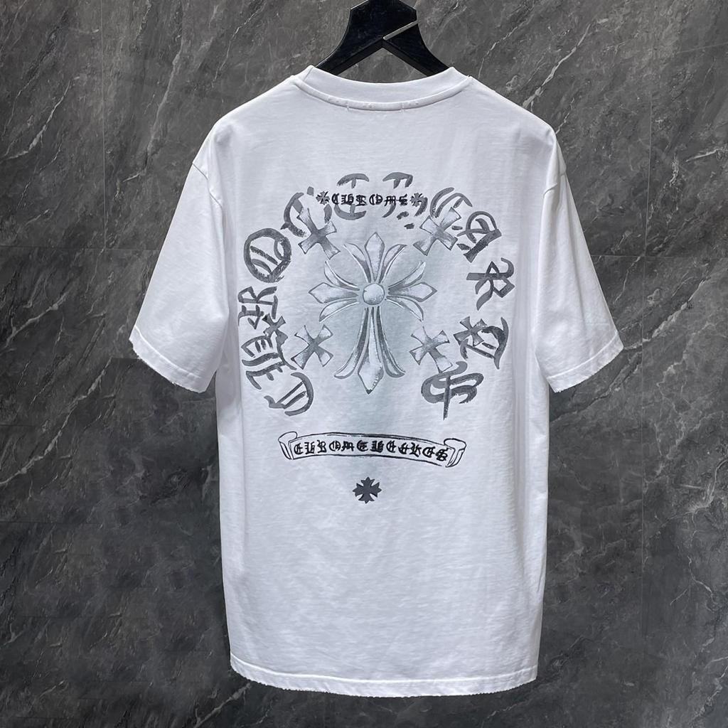 8931 CHROME HEARTS Лето 2026 Новая Высококачественная Хлопковая Круглый Вырез Свободная Большого Размера Мужская и Женская Футболка Футболка для Пары