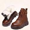 Womens Short Boots 2024 Leather Comfortable Ankle Boots Waterproof Thick-soled Padded Warm Women Shoes Casual Platform Boots