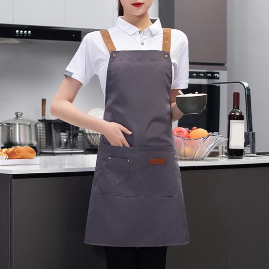 Кухонный фартук Регулируемый водонепроницаемый с карманами Сплошной цвет Большой охват Защитный холст Необрастающий чистящий фартук Кухонный фартук