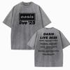 Men Women OASIS Live 25 Tour Vintage Summer Short Sleeve Washed T-Shirts Definitely Maybe Rock Tee