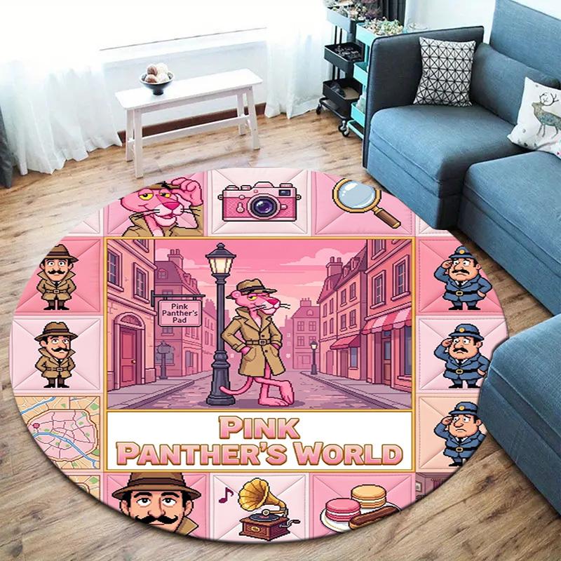 The Pink Panther Round Area Rug Carpet Rug For Living Room Bedroom Sofa Playroom Decor Nonslip Floor Mat
