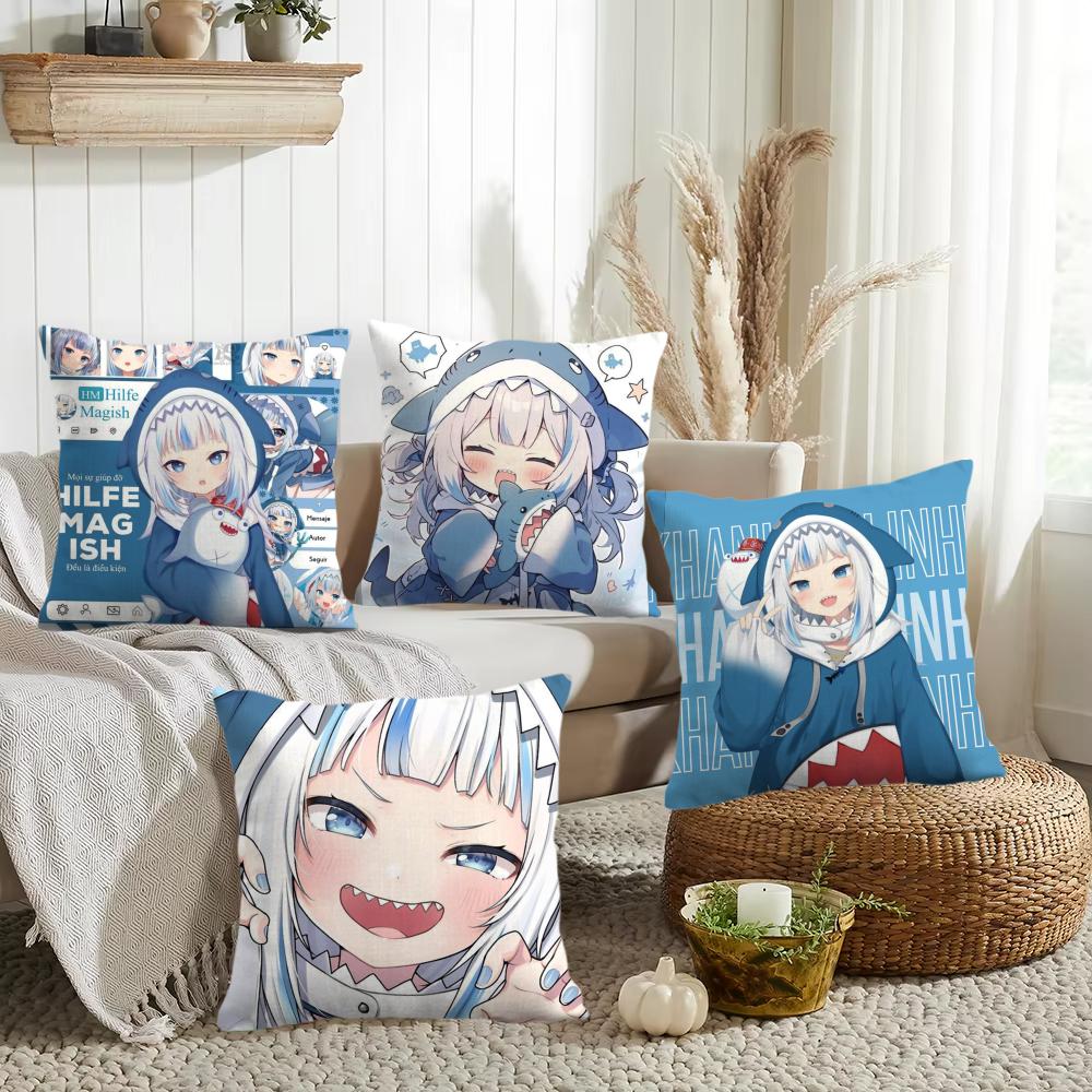 Cute GGawr Gura Cushion Cover Silky Short Plush Invisible Zipper Dustproof Sofa Pillow Case for Home Decor