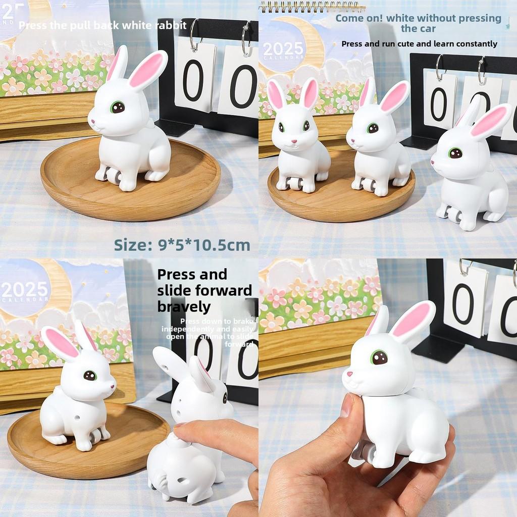 Childrens Little Toy White Rabbit Inertia Press Rebound Force Animal Cartoon Car
