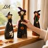Wooden Witch Ornaments for Home Halloween Ornaments, Distressed Figurines, Retro Tabletop Unique Accents Decoration with Pumpkin Designs Mantel Party