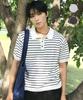 WHOLOVESART Washable Striped Cotton Collared Short Sleeve Knit 2 Colors
