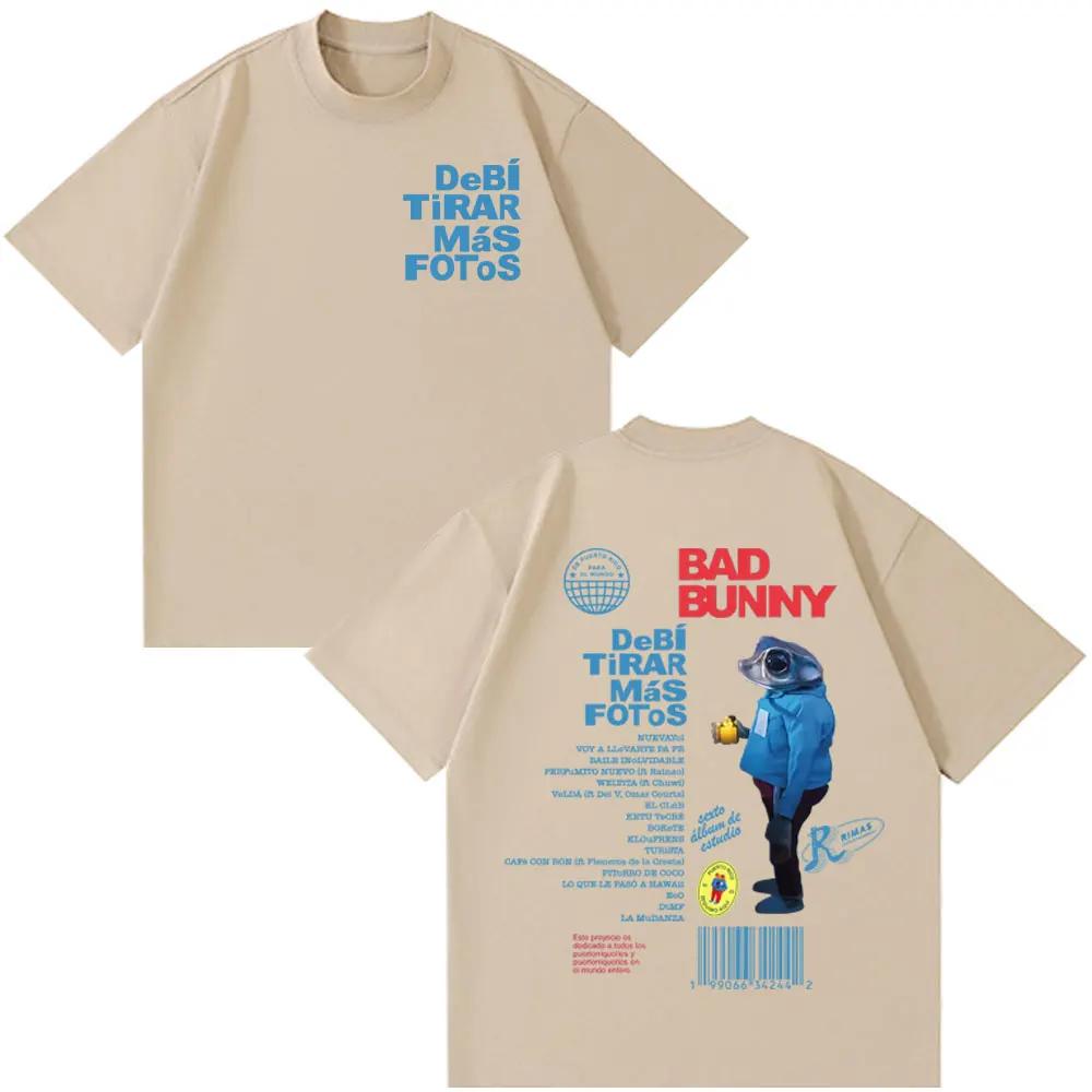 Rapper Bad Bunny Tour Album Merch T Shirts Debi Tirar Mas Fotos DTMF Graphics Tshirts Unisex Hip Hop Oversized Cotton Tshirt