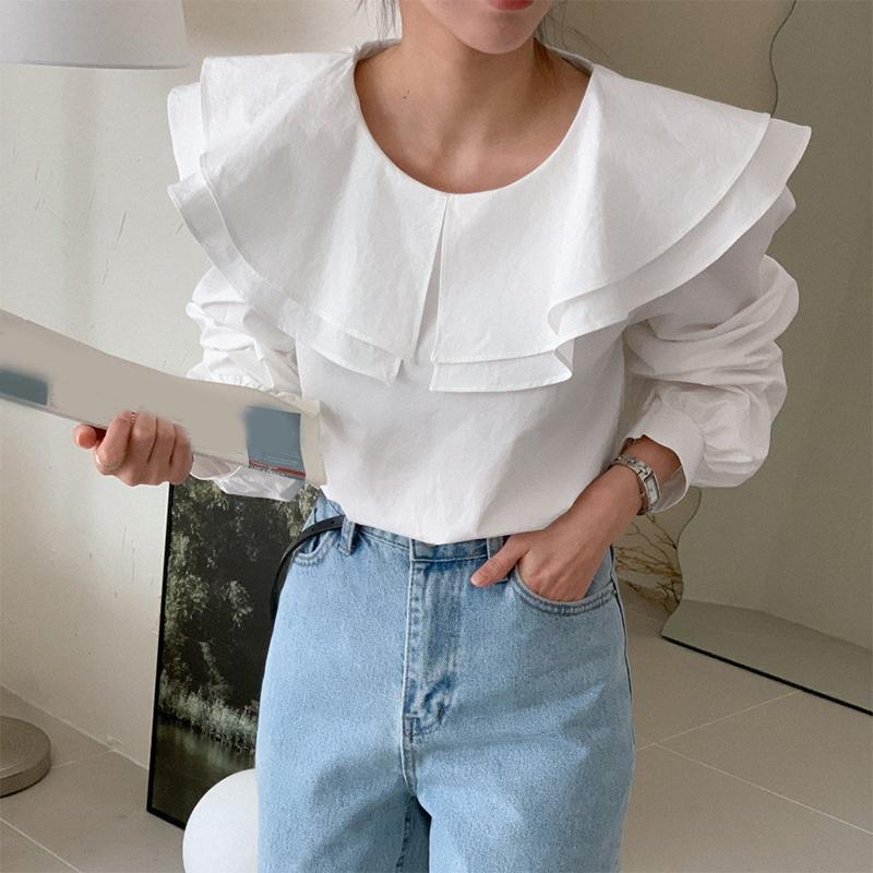 VONDA Женские многослойные однотонные блузки с круглым вырезом и длинным рукавом