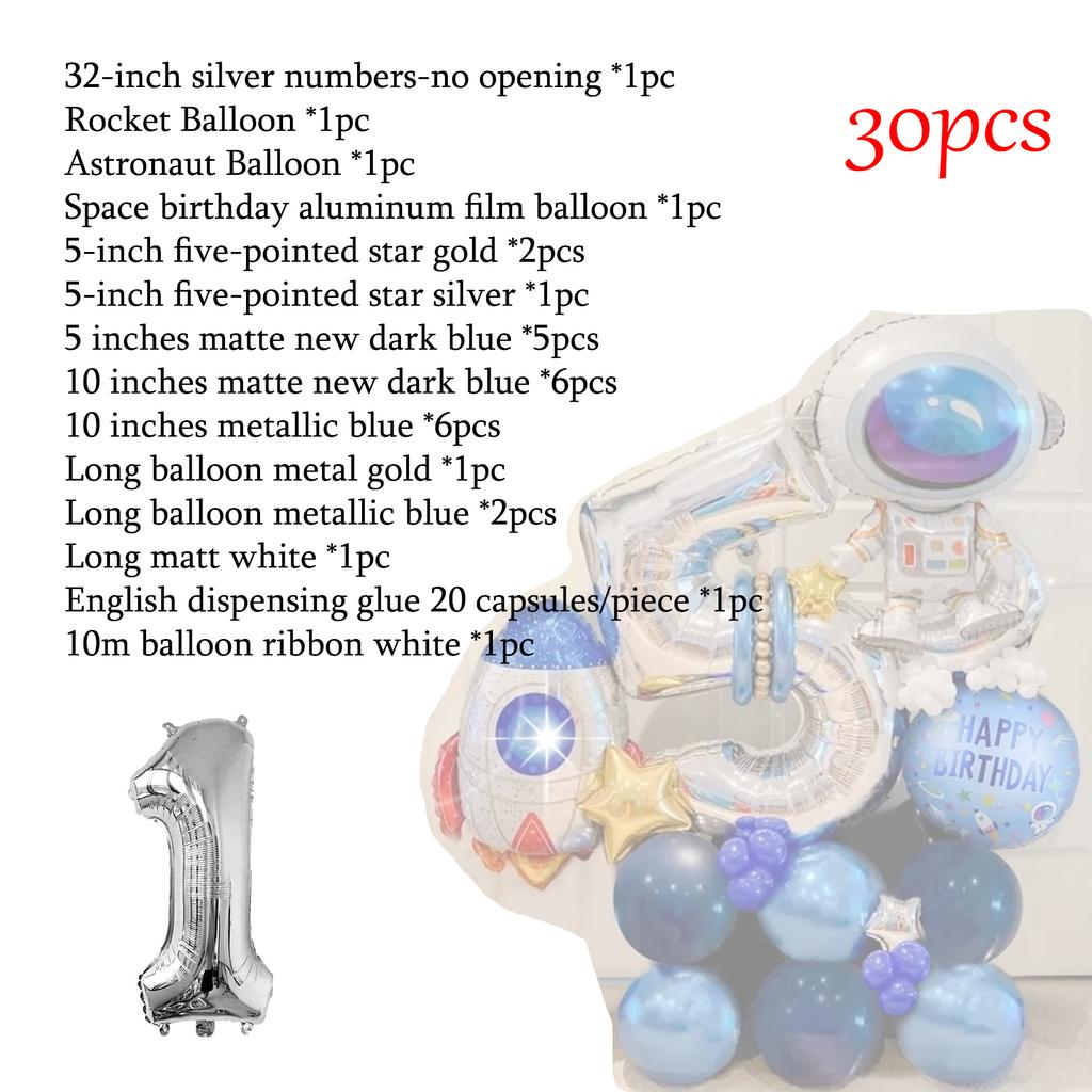 Outer Space Theme Party Astronaut Rocket Number Foil Balloons Boy Birthday Party Decorations Kids Baby Shower Supplies