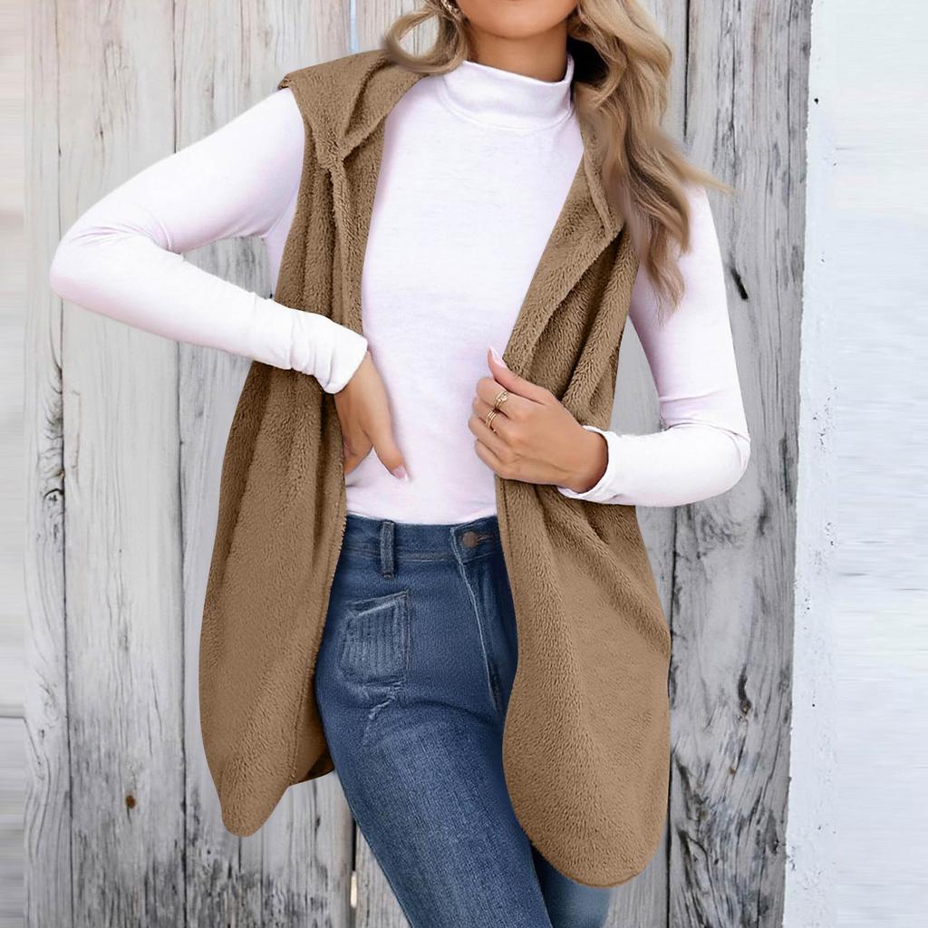 Женские толстовки оверсайз флисовые длинные пуловеры с капюшоном повседневные худи без рукавов