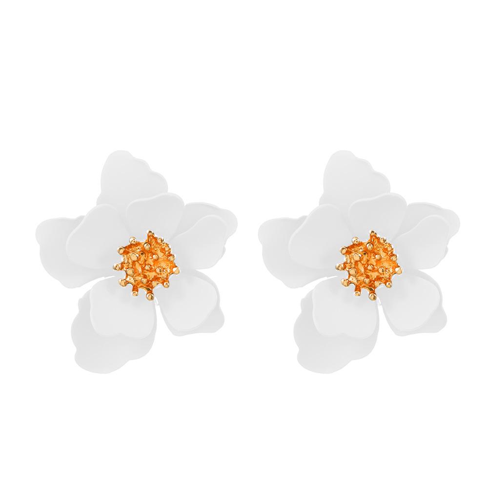 European American Trendy 3D Metal Flower Petal Stud Earrings, Japanese Korean Temperament Women Earrings