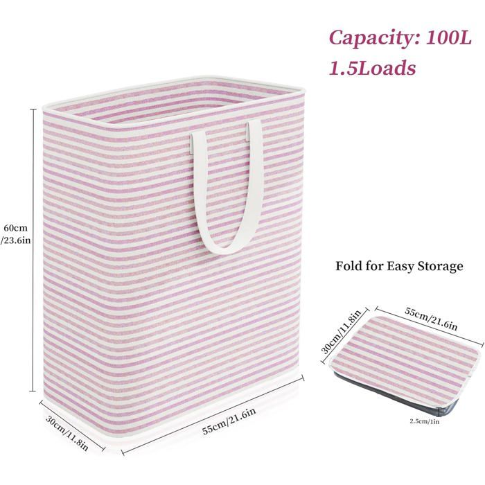 Panier à linge pliable 100L autoportant imperméable rouge 55×30×60 cm, poignées renforcées