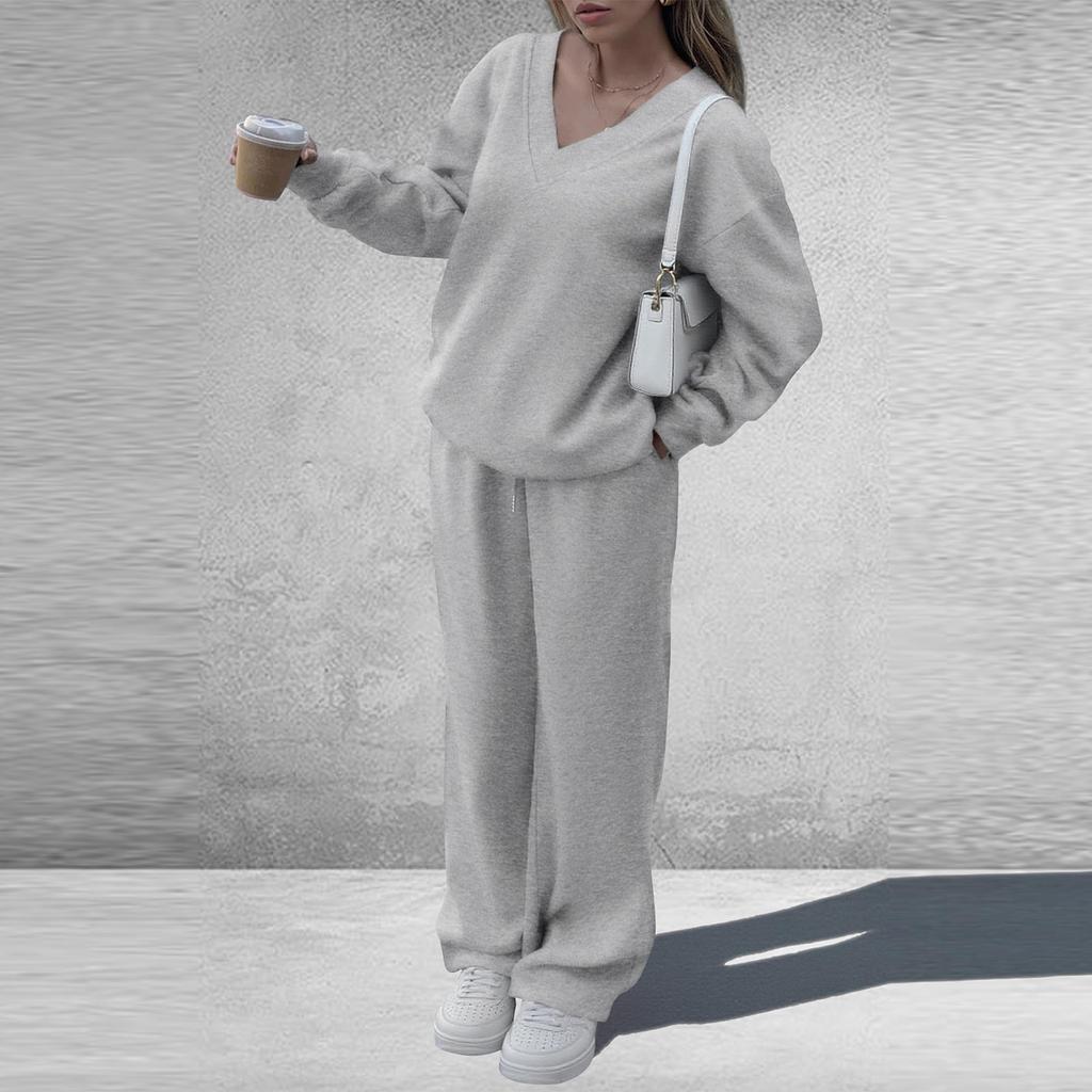 Женский модный повседневный костюм из двух предметов с длинным рукавом, свободные брюки клеш и спортивный комплект