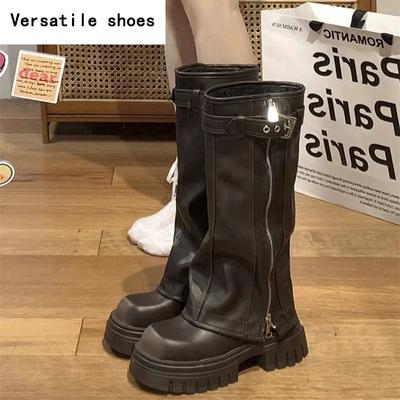 Ботинки до колена на платформе, женские модные, с ремешком и пряжкой, рыцарские, высокие, осенне-зимние, женская обувь на толстом каблуке