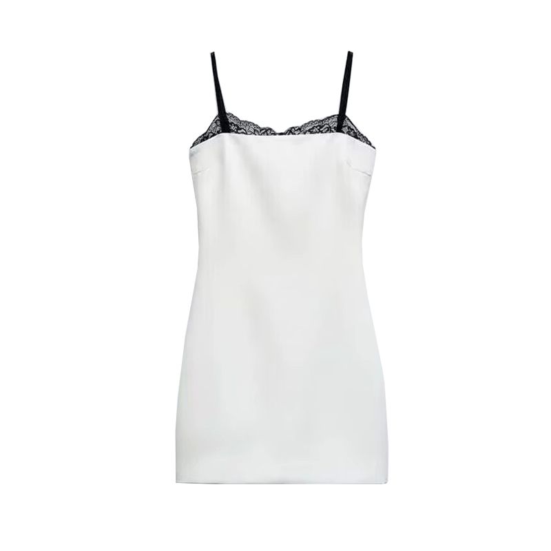 Summer New Women Clothes Design Sense Niche Waist Hugging Lace Stitching Sheath Sling Dress 2311707