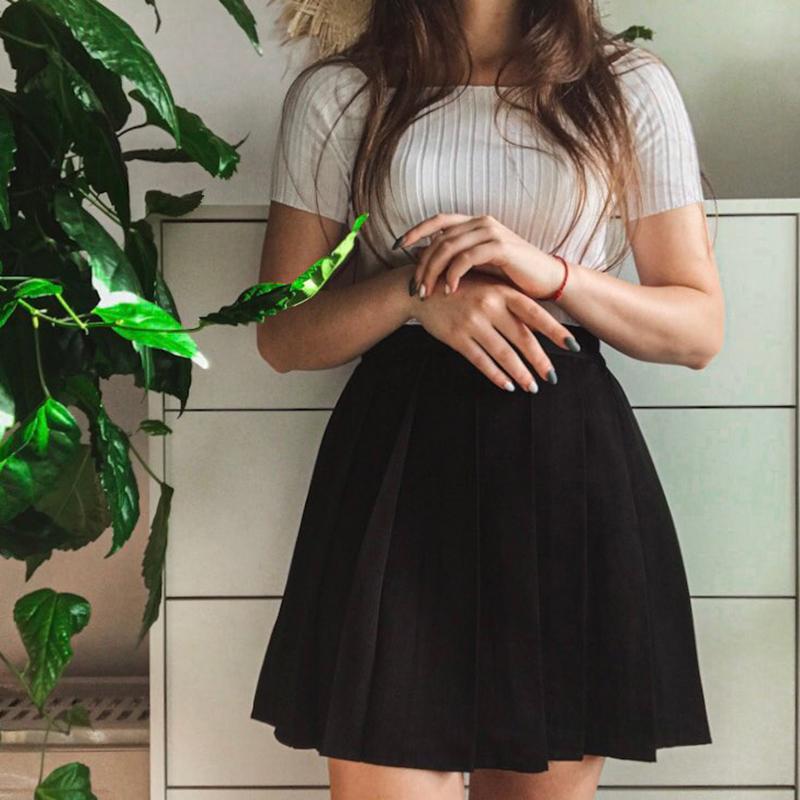 WTEMPO Elastic High Waist Y2K Schoolgirls Solid Pleated Skrits Women Casual All-match Korean Black Grey Mini Skirt Streetwear