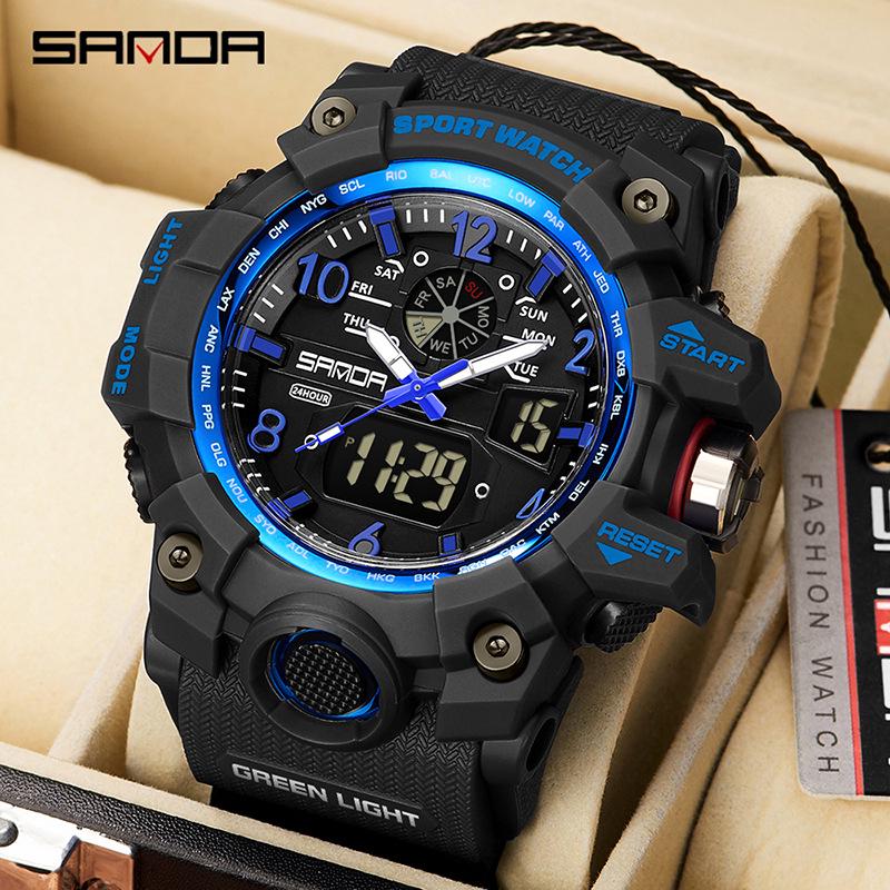 Sanda Teen Multi-functional Waterproof Sports Watch with Alarm & Luminous Display