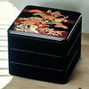 Lacquerware Jubako Black and Plum Made In Japan J-kitchens 3-Tiered Box, 6-inch, Pine, Bamboo, Design, 18cm, Resin,